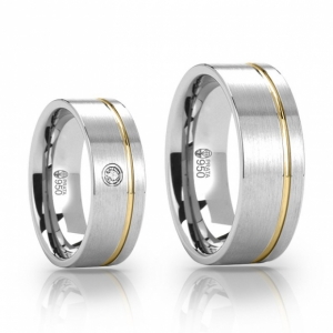 FO5018 - ALIANÇAS DE PRATA 950, COM/SEM SWAROVSKI, ACABAMENTO FOSCO COM OURO 18K