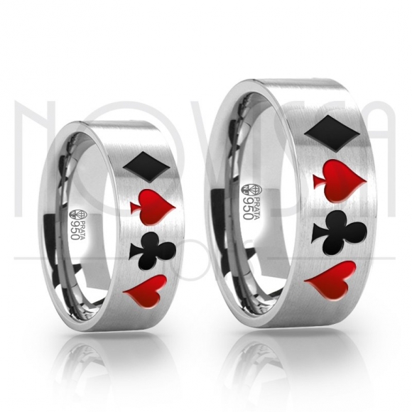 F5143 - ALIANÇAS PREMIUM POKER EM PRATA 950 FOSCO