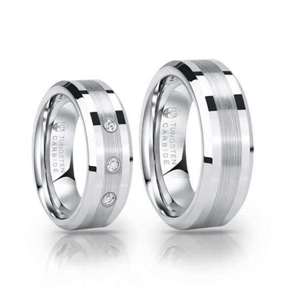 SILVER SHINE - ALIANÇA DE TUNGSTÊNIO MAGNETIZADA A PRATA 925S COM OU SEM SWAROVSKI