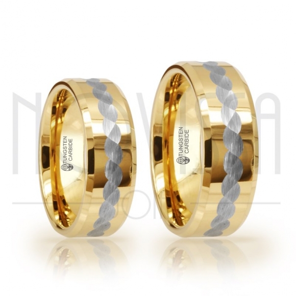 INFINITY SQUARE EDGE- ALIANÇA PREMIUM EM TUNGSTÊNIO MAGNETIZADA A OURO 18K