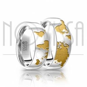 FO5418 - YOU ARE MY WORLD - ALIANÇAS DE PRATA 950, ACABAMENTO EM ALTO BRILHO E DIAMANTADO COM OURO 18K