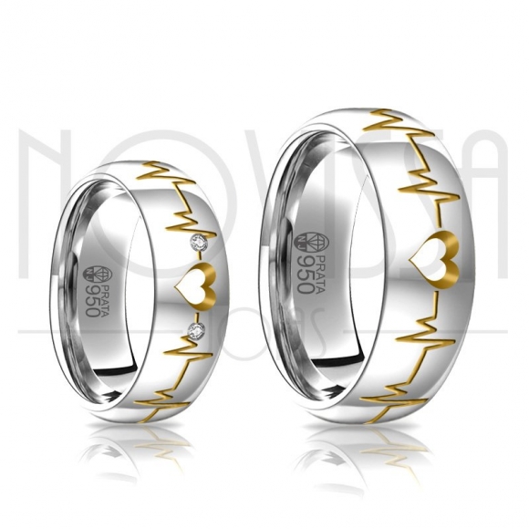 BO5440 - ALIANÇAS DE PRATA 950 COM/SEM SWAROVSKI, ACABAMENTO EM ALTO BRILHO COM OURO 18K