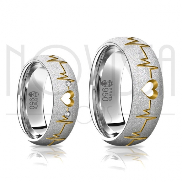 FO5444 - ALIANÇAS DE PRATA 950 COM/SEM SWAROVSKI, ACABAMENTO DIAMANTADO COM OURO 18K