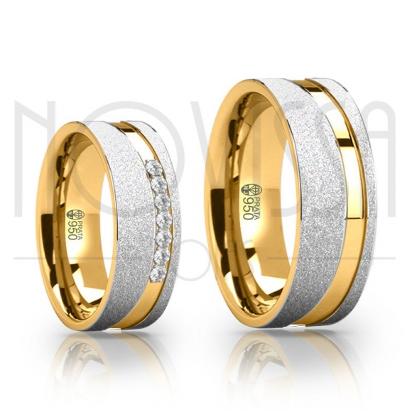 FO5459 - ALIANÇAS DE PRATA 950 COM/SEM SWAROVSKI, ACABAMENTO DIAMANTADO E ALTO BRILHO COM OURO 18K