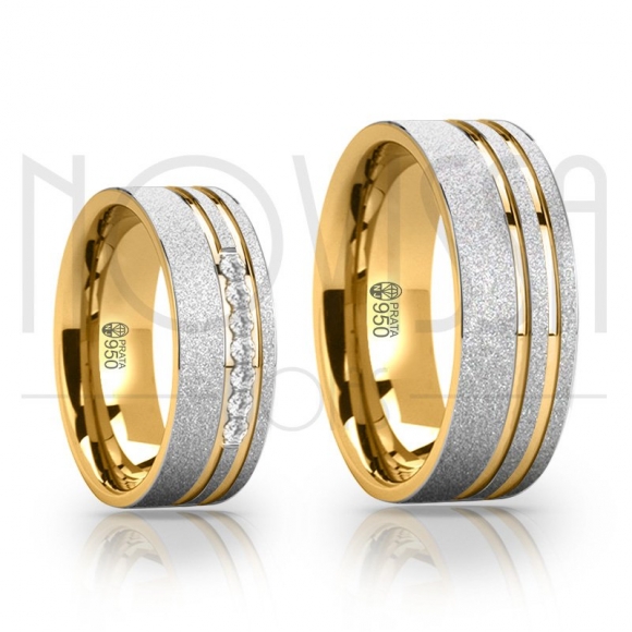 FO5463 - ALIANÇAS DE PRATA 950 COM/SEM SWAROVSKI, ACABAMENTO DIAMANTADO COM OURO 18K