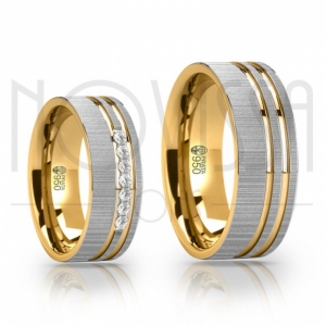 FO5462 - ALIANÇAS DE PRATA 950 COM/SEM SWAROVSKI, ACABAMENTO RISCADO COM OURO 18K