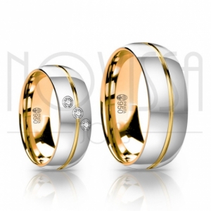 BO5464 - ALIANÇAS DE PRATA 950, COM/SEM SWAROVSKI, ACABAMENTO ALTO BRILHO E OURO 18K