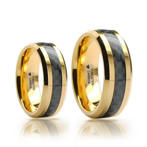 FIBRA GOLD EDITION - LUXUOSA ALIANÇA DE TUNGSTÊNIO MAGNETIZADAS A OURO 18K COM INLAY DE FIBRA