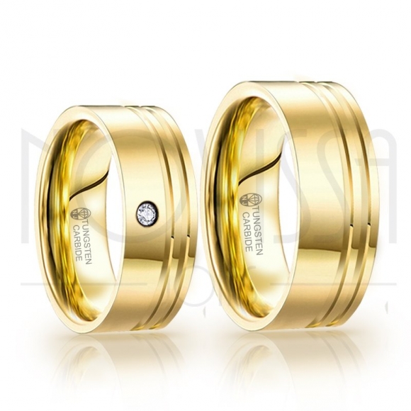 GOLD ELEGANCE* ALIANÇAS DE TUNGSTÊNIO MAGNETIZADA A OURO 18K COM OU SEM SWAROVSKI, ACABAMENTO EM ALTO BRILHO