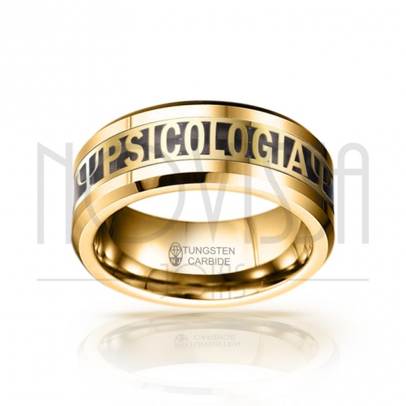 PSICOLOGIA ANEL DE FORMATURA MAGNETIZADO A OURO 18K COM INLAY DE FIBRA